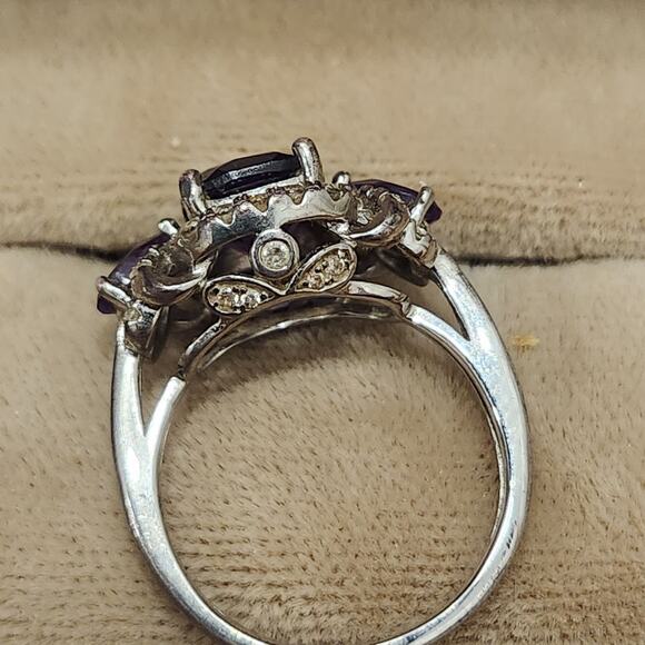 Amethyst & CZ Accents 925 Sterling Silver Ring Gorgeous Sz 5.75 Signed DK China - Picture 2 of 9